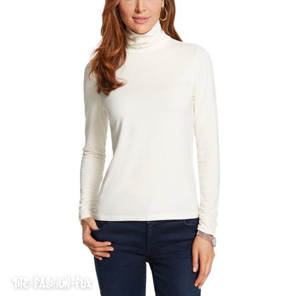 Chico's Essential Fashion Knit Turtleneck Top in Modern Ecru ~ Size 0 4/6 Small